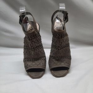 Fergalicious Vagabond Khaki Whipstitch Braided open toe heel sling back 7.5